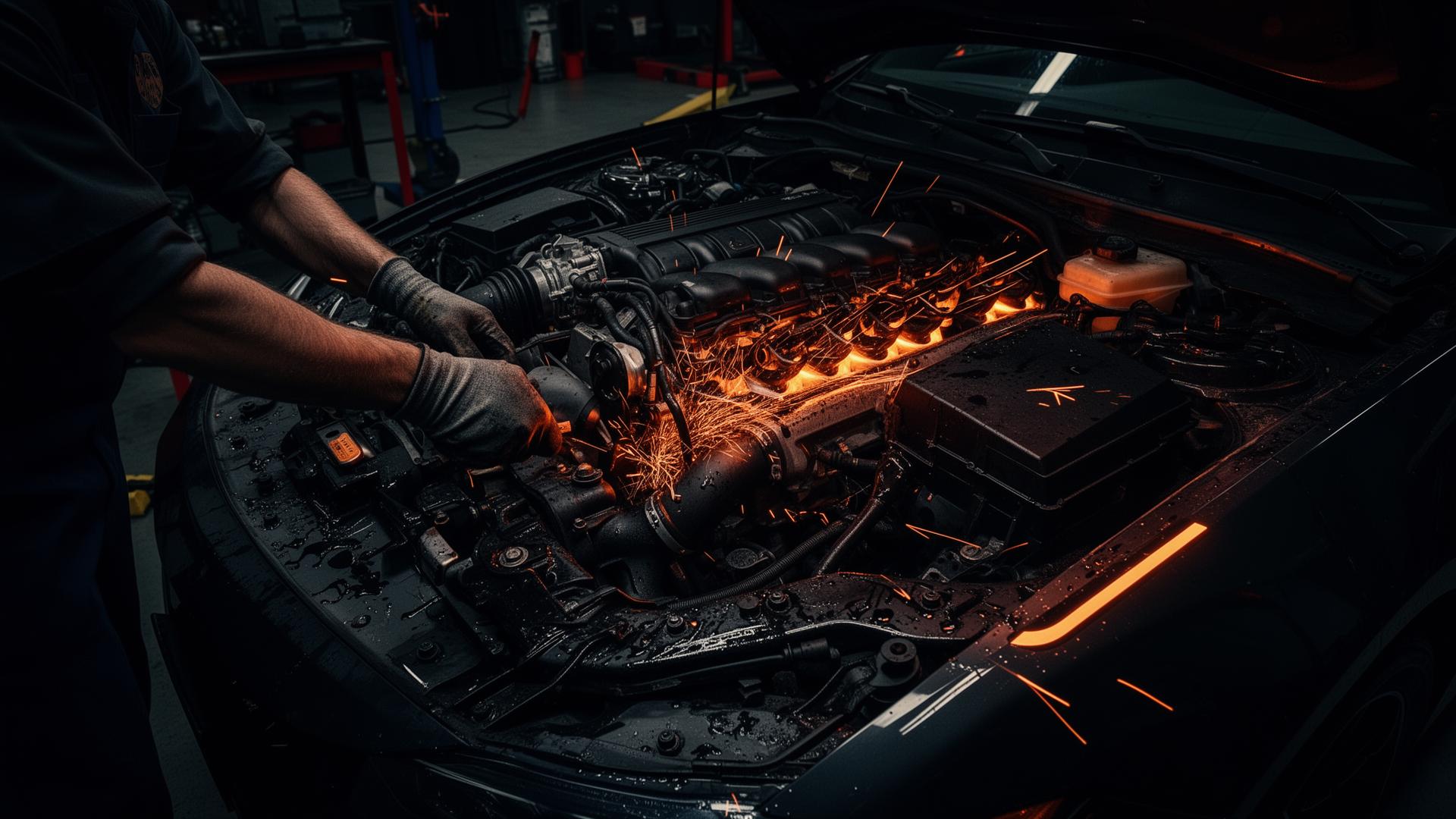 Mechanic working on engine